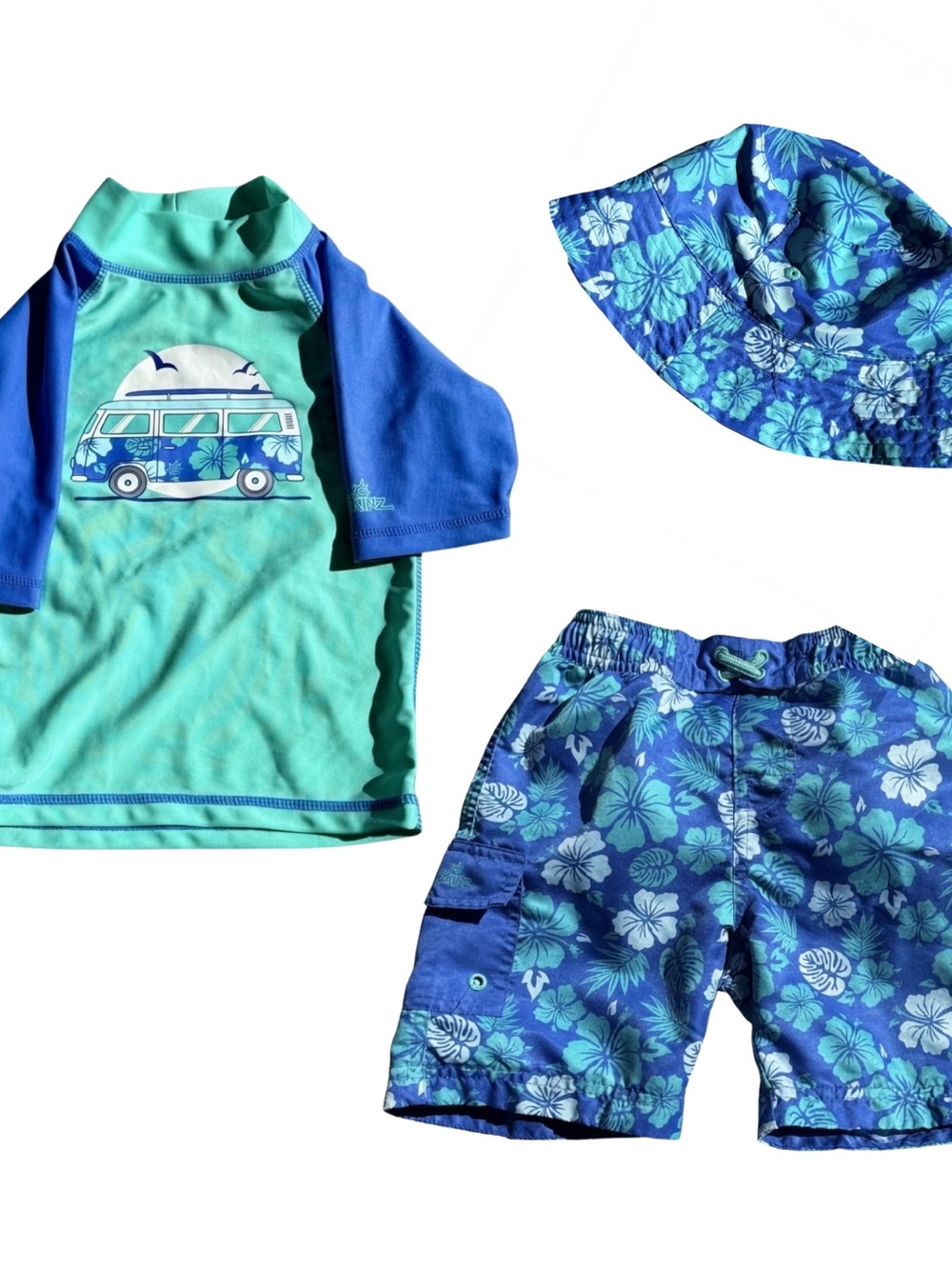 Boys' UV SKINZ Blue & Teal Swim Set with rash guard and bucket hat